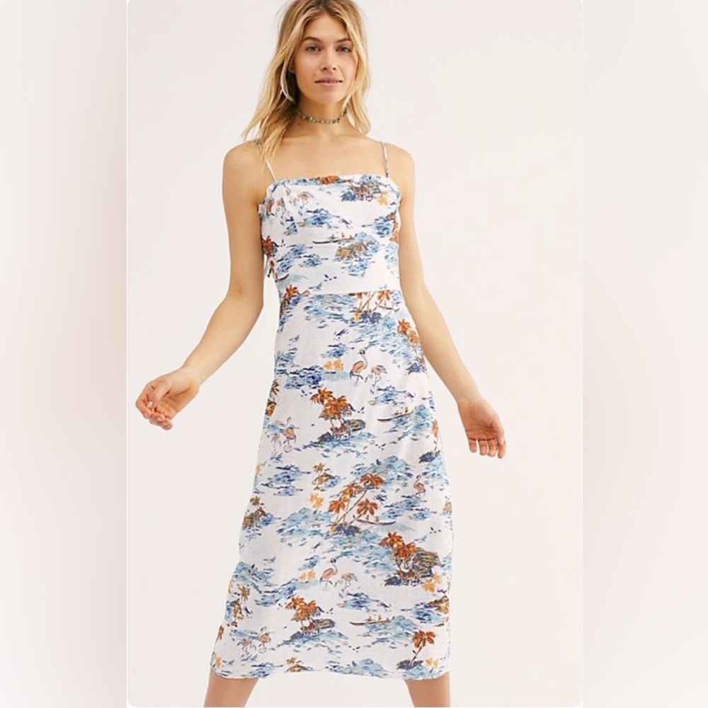 Free People Beach Party Midi Dress Ivory Flamingo Paradise
